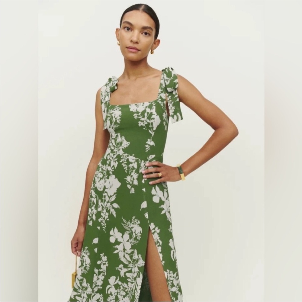 Reformation Twilight Dress in Mystique Green